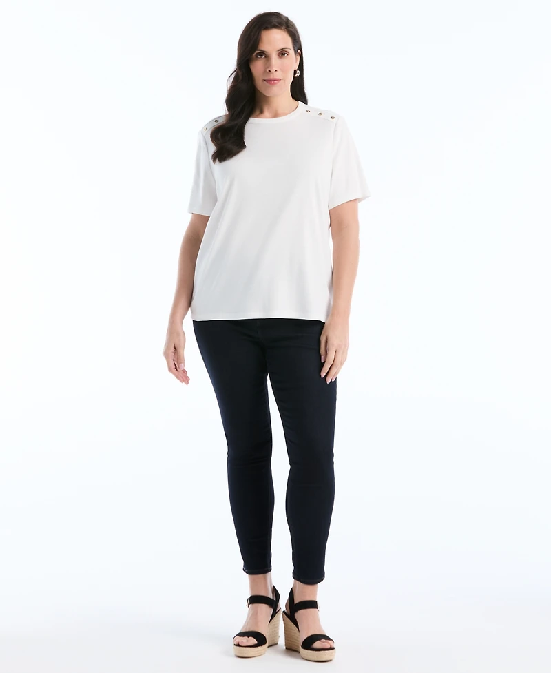 Rafaella Plus Button Detail Short-Sleeve Top