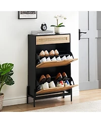 gaomon Entryway Freestanding Rattan Shoe Cabinet, 2 Flip Drawers + 1 Drawer Storage