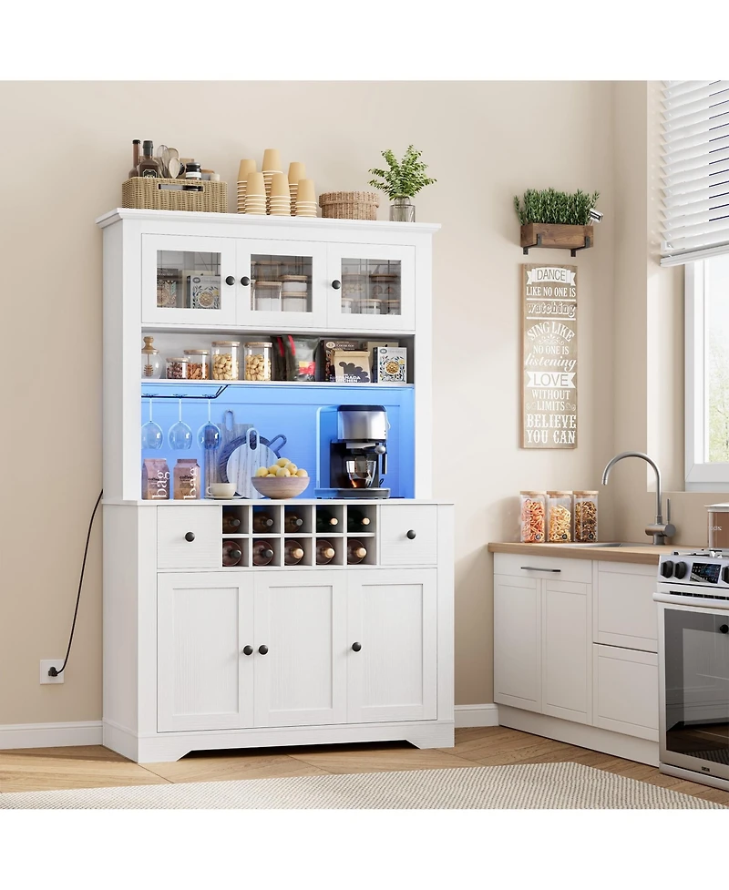 gaomon 68.7"Bar Cabinet,Kitchen Buffet with Hutch Wine with Charging Station,2 Drawers,10 Storage Shelves