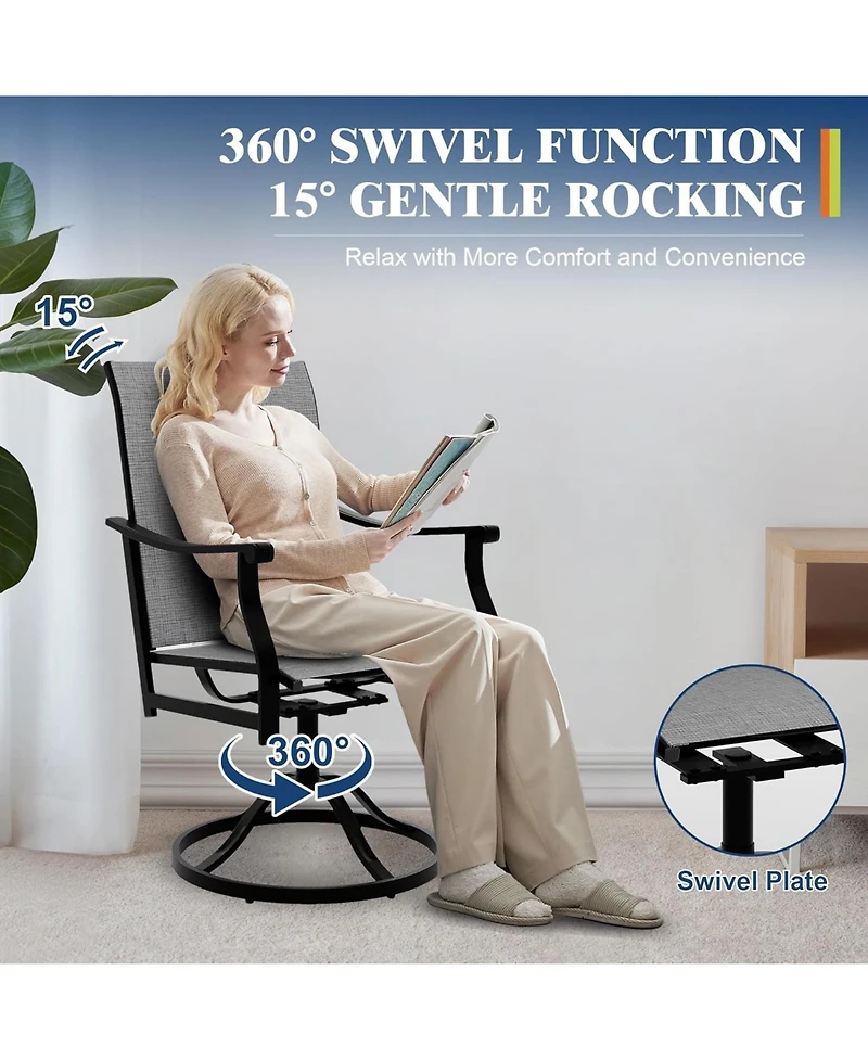 gaomon 4PCS Outdoor Swivel Dining Chairs With Textilene Breathable Back