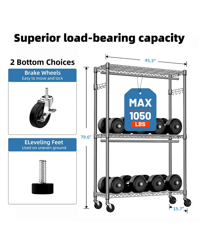 Rainsken Heavy Duty Rolling Garment Rack