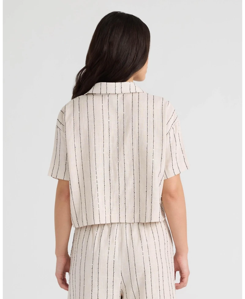 Nvlt Women's Tie Front Sequins Camp Shirt