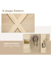 Homcom 4.7' 4 Panel Room Divider with Pegboard Display for Indoor, Natural