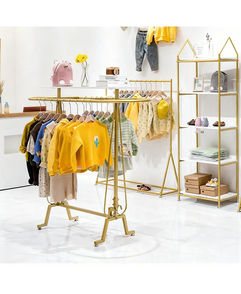 Yigii Commercial Standing Iron Clothes Hanger with Shelf