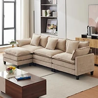 gaomon 112" Modular Sectional Sofa, L-Shape Cloud Couch/Deep Seat/Armrest/Plush Corduroy Fabric, No Assembly Required, Space-Saving
