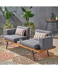 Flynama Outdoor 2 Seater Acacia Wood Sofa with Metal Legs Teak Finish Dark Gray Water Resistant Cushions for Garden Patio