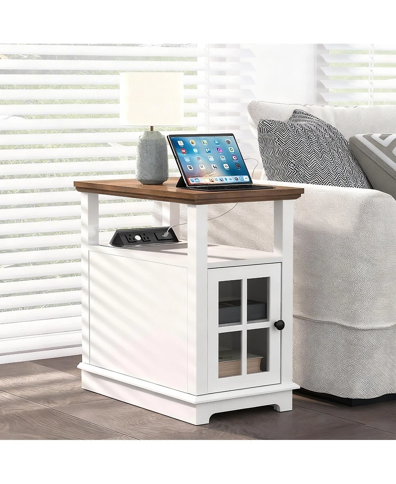 Yigii Adjustable Shelf, Hidden Charging, Multi-Use End Table with storage space