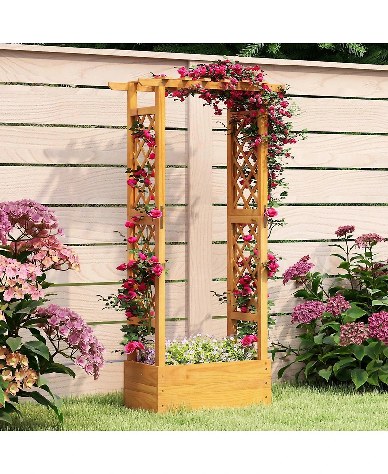 Slickblue Raised Wooden Planter Bed with Trellis and Overhead Roof