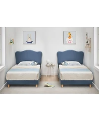 Gaomon Upholstered Twin Size Bed Frame for Kids with Scallop Headboard, Cute Velvet Twin Bed for Girls, Boys, Sturdy Platform Bed