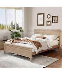 Streamdale Furniture 83 inches Mid-Century Queen Seadrift Wood Platform Bed with Headboard, No Box Spring Needed