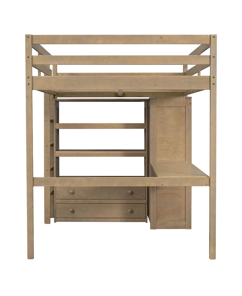 Streamdale Furniture Wood Full Loft Bed w/ Wardrobe, Desk, Storage & Drawers, Walnut