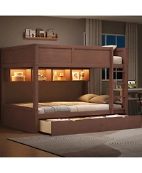 Streamdale Furniture Full Xl over Full Xl Bunk Bed with Storage, Led