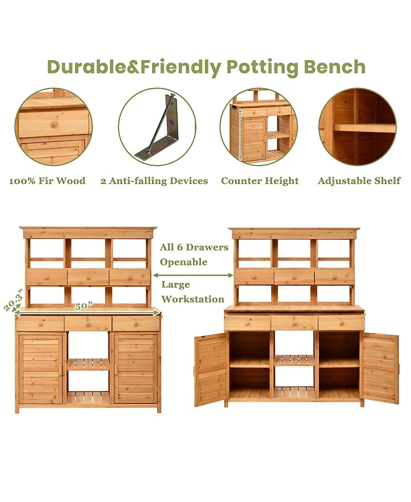 Streamdale Furniture 65.7" Tall Garden Potting Bench with Hutch & Storage