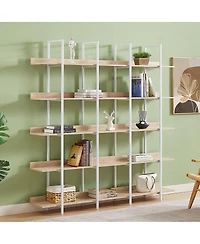 Streamdale Furniture 5 Tier Bookcase, Vintage Industrial Style Shelf, White Metal Frame, Oak