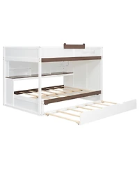 Streamdale Furniture Full Over Full Bunk Bed with Twin Size Trundle and Staircase, Shelves, Led