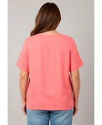 Avenue Women's Openwork Trim Short Sleeve Top