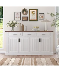 Streamdale Furniture 63" Fluted Sideboard Buffet Cabinet with 4 Doors & 3 Drawers