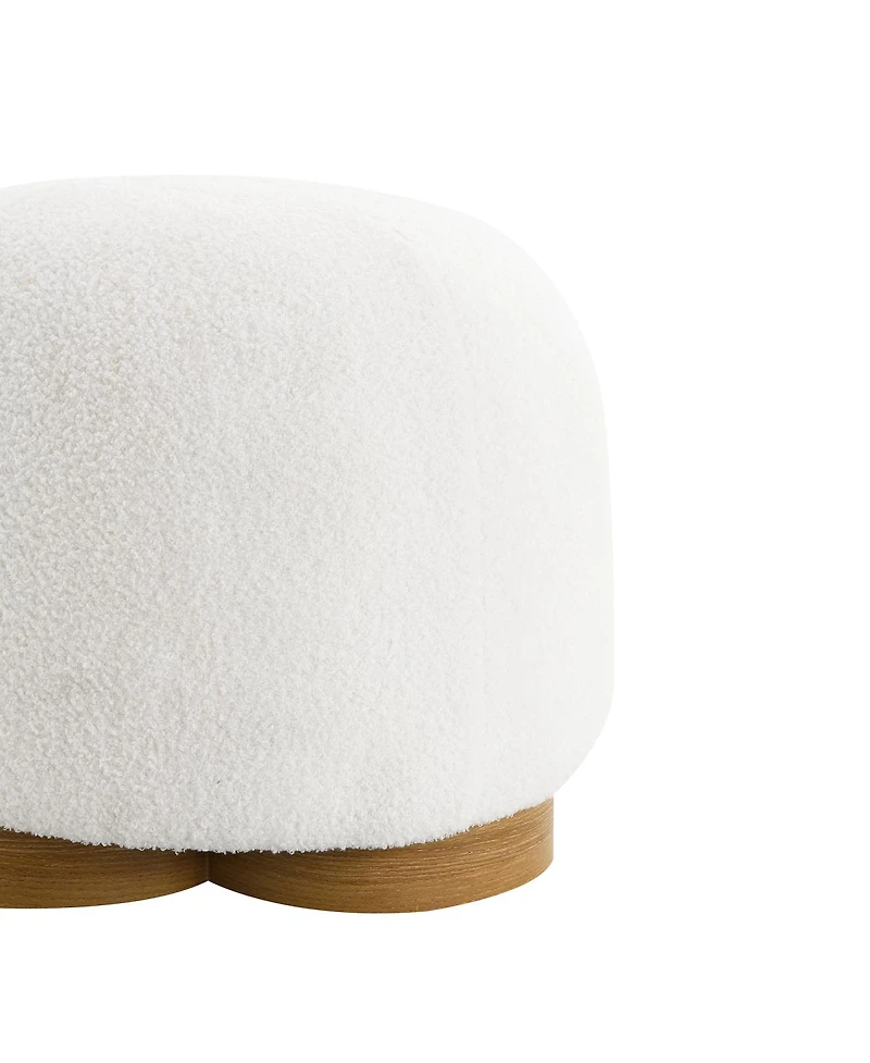Streamdale Furniture Streamdale White Fully Assembled Round Soft Teddy Fabric Upholstered Ottoman Footstool