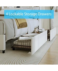 Streamdale Furniture Queen Bed Frame with Ergonomic Headboard, Outlets, Led Light & Storage Shelf