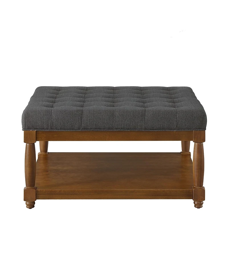 Streamdale Furniture Large Tufted Linen Ottoman Coffee Table with Solid Wood Shelf