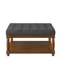 Streamdale Furniture Large Tufted Linen Ottoman Coffee Table with Solid Wood Shelf