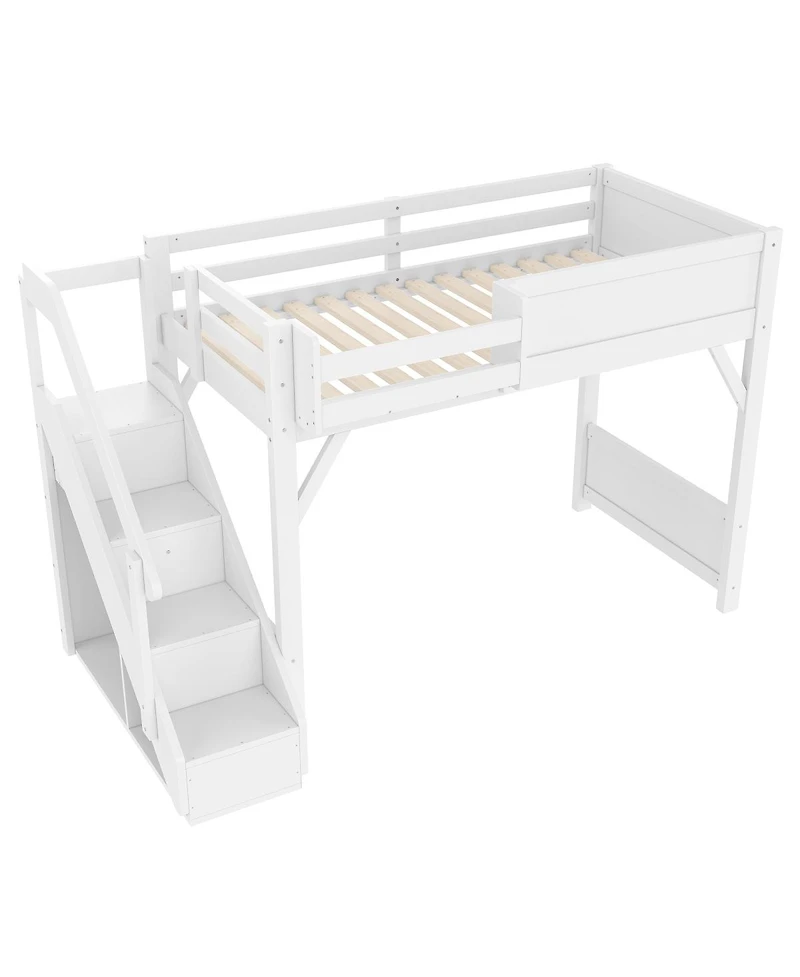 Streamdale Furniture Twin Loft Bed with Wardrobe, Storage, Shelves, Guardrails, Stairs