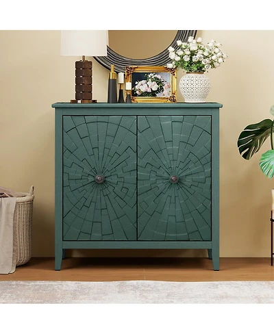 Streamdale Furniture Vintage Sideboard Cabinet, Hand-Painted Green, Hidden Storage, Easy Clean Base