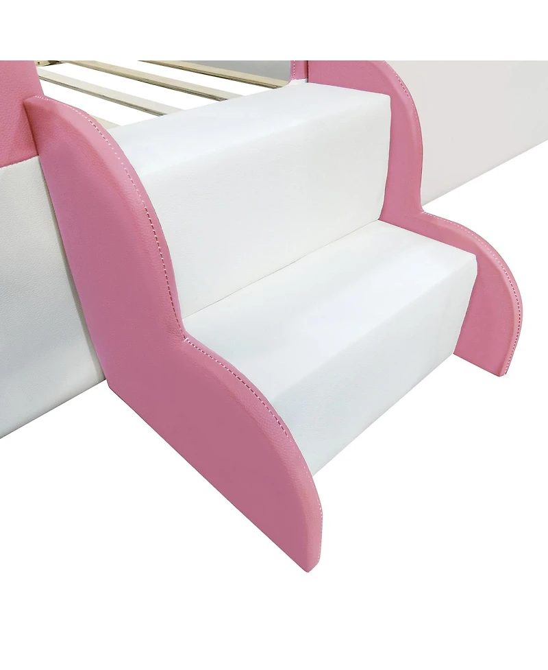 Streamdale Furniture King Size Upholstered Daybed Frame with Fence and Stairs