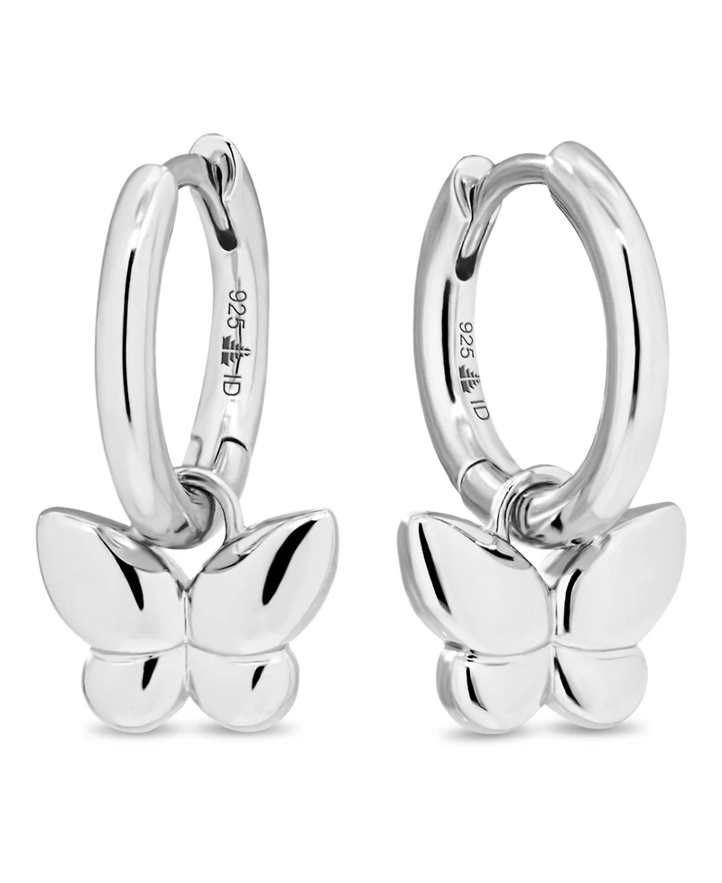 Devata Rhodium Plated Sterling Silver Butterfly Hoop Earrings