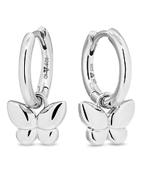 Devata Rhodium Plated Sterling Silver Butterfly Hoop Earrings