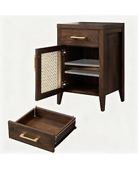 Yigii Mid-Century Modern Nightstand with Espresso Walnut Finish and Storage