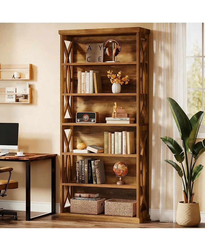 Yigii 6-Tier Rustic Bookshelf for Home Office