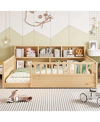 Streamdale Furniture Wooden floor bed with fence guardrail & side storage.