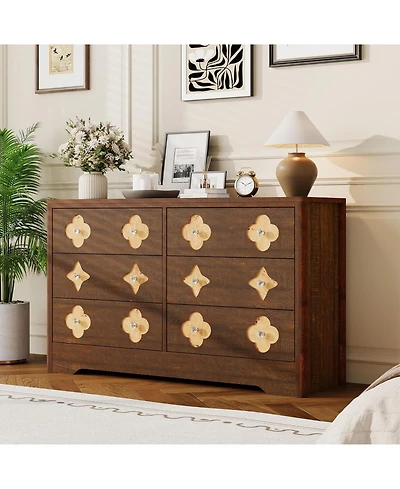 gaomon 6 Drawer Dresser for Bedroom, Wide Boho Chest of Drawers with Wooden Storage Cabinet and Decorative Front Organizer
