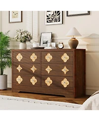 gaomon 6 Drawer Dresser for Bedroom, Wide Boho Chest of Drawers with Wooden Storage Cabinet and Decorative Front Organizer