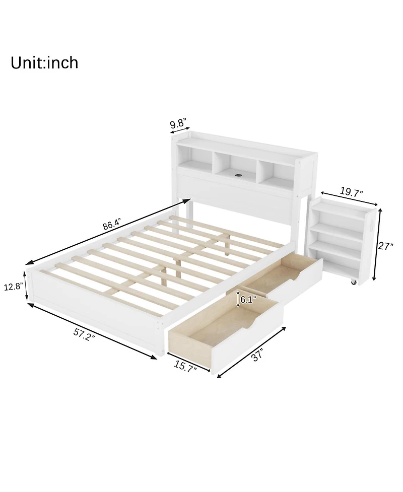 Streamdale Furniture Full Size Wood Bed with Drawers, Storage Headboard & Cabinet