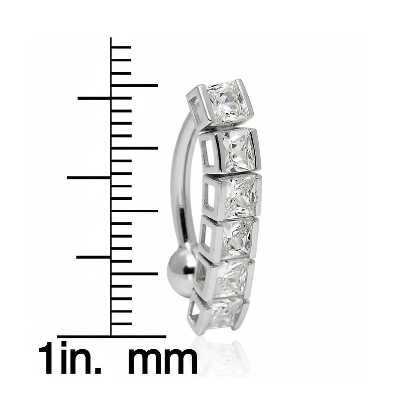 Curata Jewelry Solid 14k Gold Princess Square Cubic Zirconia Top Mount Belly Button Ring Dangle.