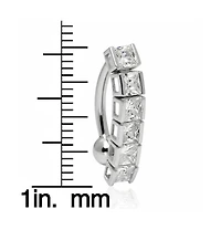 Curata Jewelry Solid 14k Gold Princess Square Cubic Zirconia Top Mount Belly Button Ring Dangle.