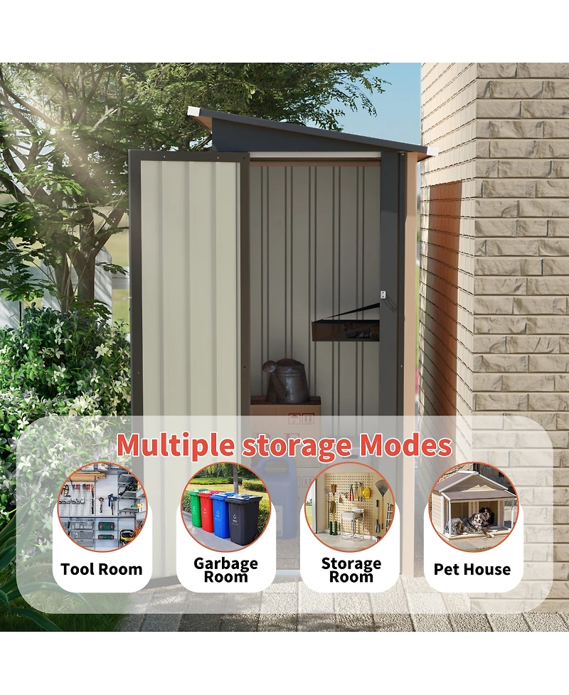 Streamdale Furniture 4.27 Ft x2.42 Ft Metal Garden Shed 5 X 3 Ft Pent Roof with Side Hinge Door
