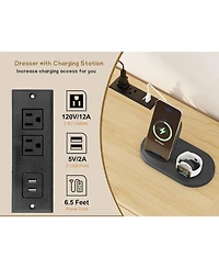 gaomon 6 Rattan Drawer Dresser with Usb Ports and Outlets, Storage Chest of Drawers for Bedroom, Living Room, Hallway, Bedside, Dining Room