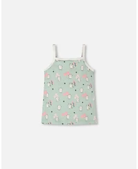 Deux par Girls Cotton Tank Underwear Green Kitten Print