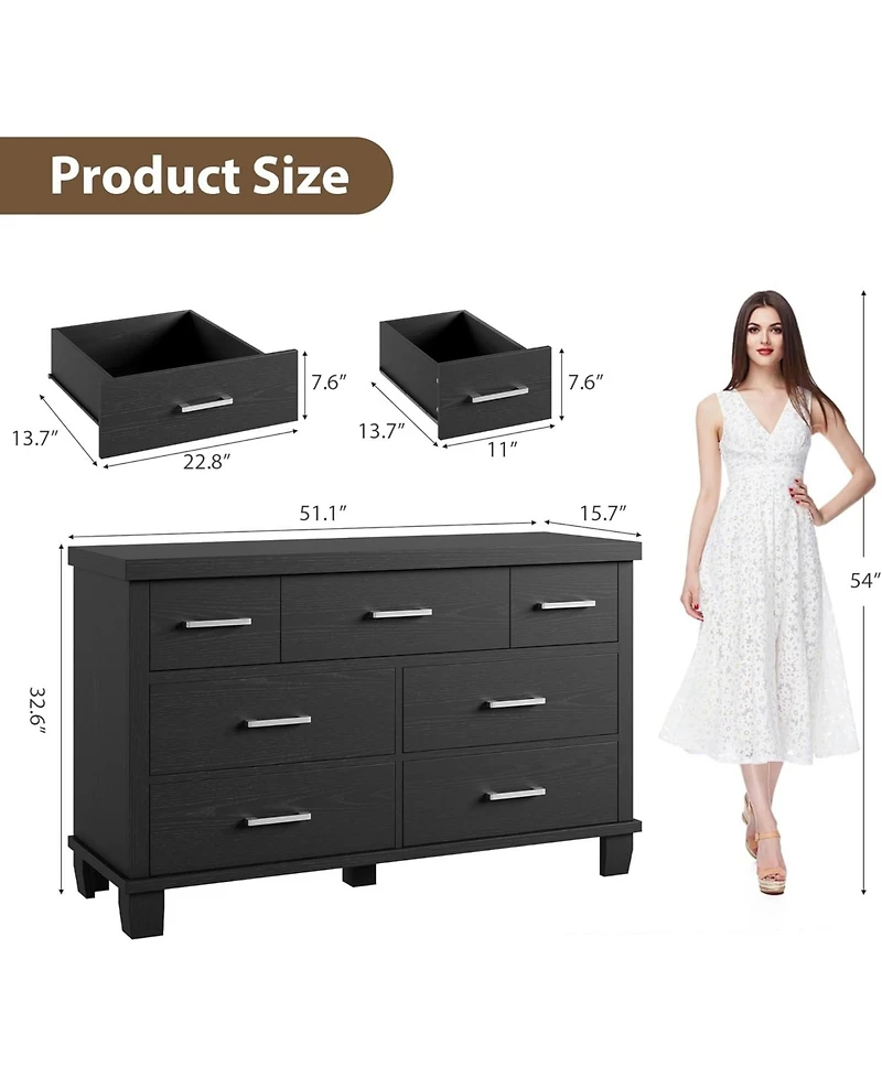 Gaomon 7-Drawer Wide Dresser, Wooden Storage Chest with Metal Handles for Bedroom, Living Room