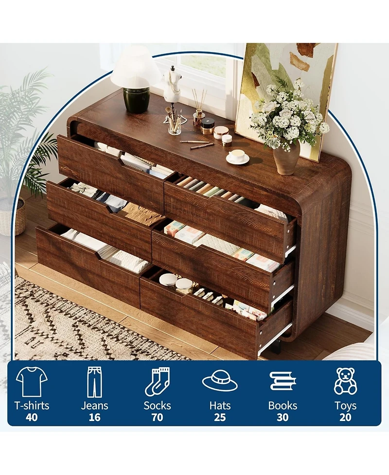 Gaomon 6-Drawer Dresser, 47 Wide Modern Wooden Storage Chest for Living Room, Hallway