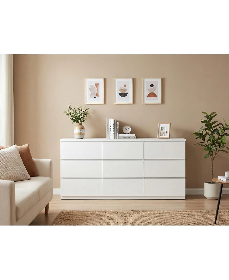 Streamdale Furniture 9 Drawer Modern White Matte Wood Dresser for Bedroom & Living Room