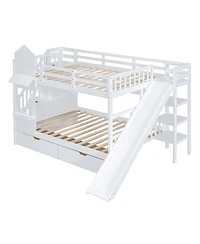 Streamdale Furniture Full-Over-Full Castle Bunk Bed w/ Drawers, Shelves & Slide - White