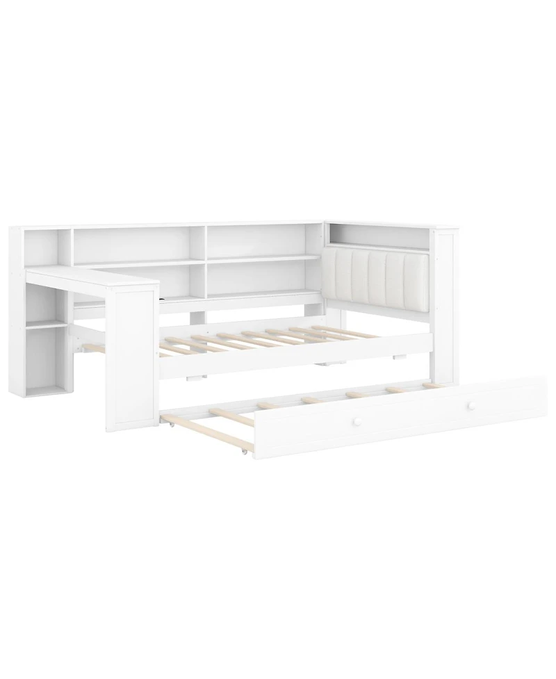 Streamdale Furniture Wood Twin Platform Bed with Storage, Trundle, Charging, Led, Desk, Headboard