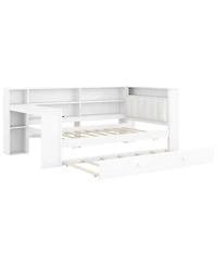 Streamdale Furniture Wood Twin Platform Bed with Storage, Trundle, Charging, Led, Desk, Headboard