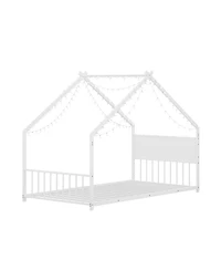 Streamdale Furniture Twin Size House Bed with Roof & Lights, Metal Frame, No Box Spring
