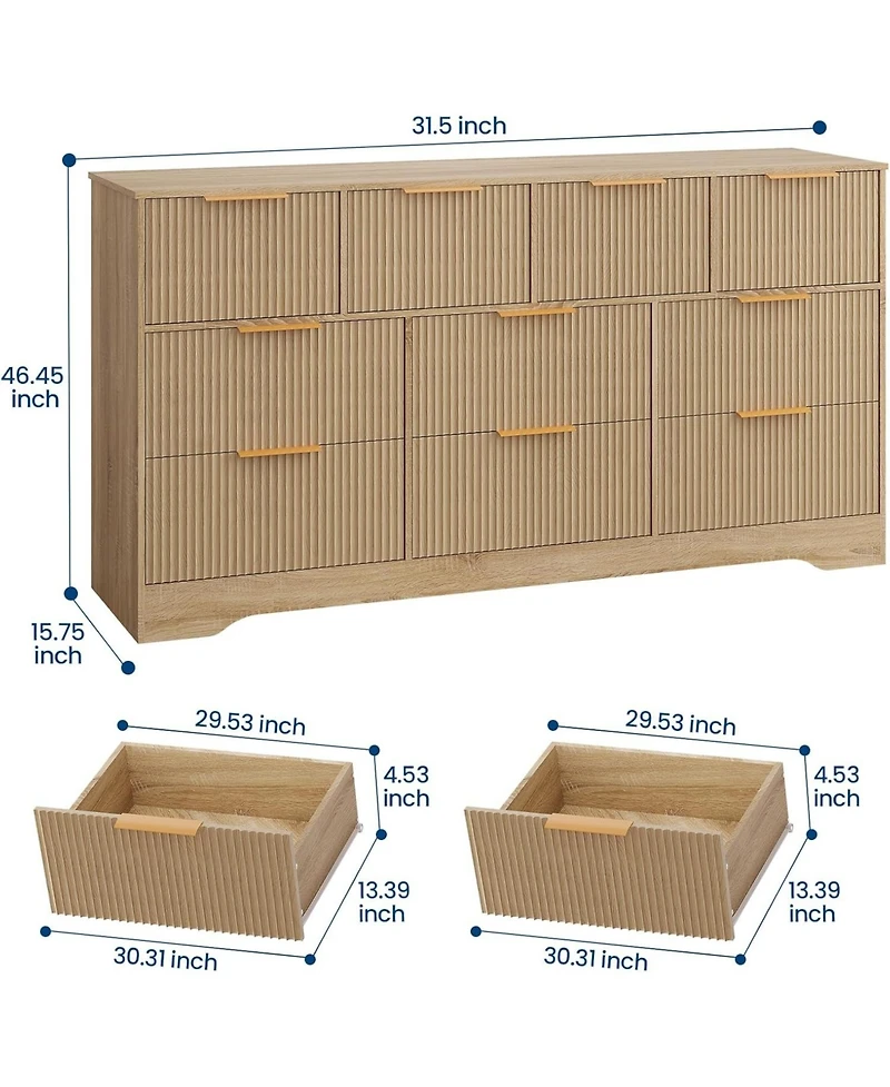 gaomon Fluted Dresser for Bedroom with 10 Drawers, 59" Wide Modern Chest of Drawers Wood Frame