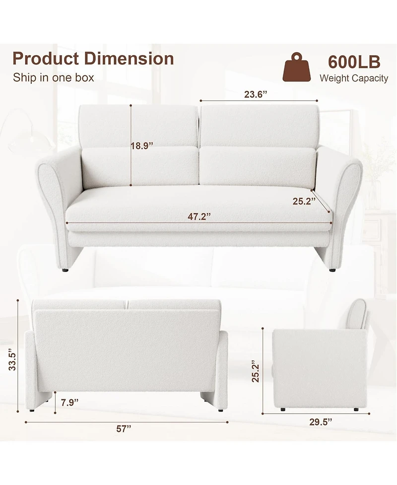 Gaomon Couches for Living Room - 57 Inch Loveseat Sofa - Modern Boucle Small Couch with High Backrest and Removable Lumbar Pillows